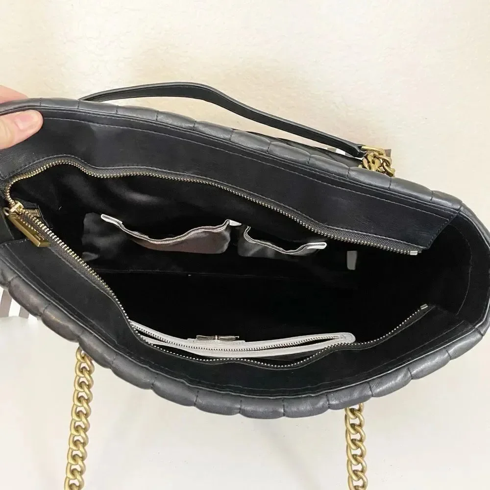Henri Bendel Black Quilted Laptop Bag with chain handles